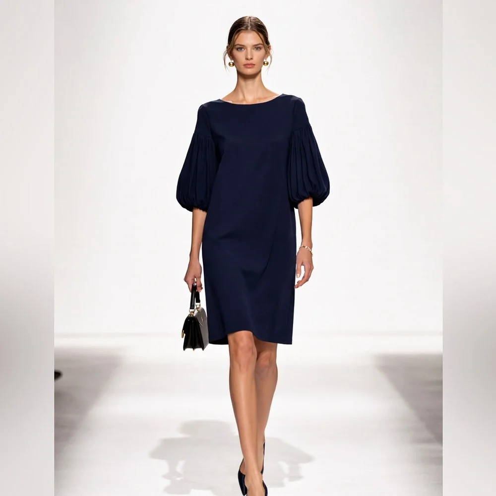 Tara Jarmon Paris Pleated Puff Sleeve Dress — Made in France | Size 38 small - Picture 2 of 10